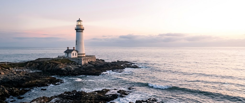 A lighthouse at the edge of the month